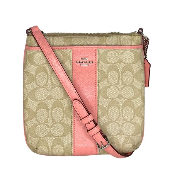 Coach Pink/Khaki Monogram Leather Crossbody Small - Picture 1 of 8